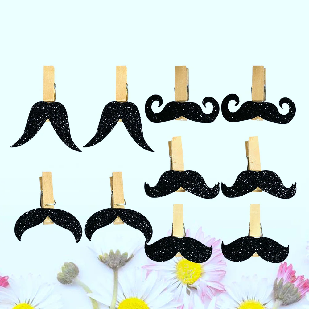 

10 Goatee Mustache Clothespins Photo Paper Pegs Pin Banner Decorations Clips for Father's Day