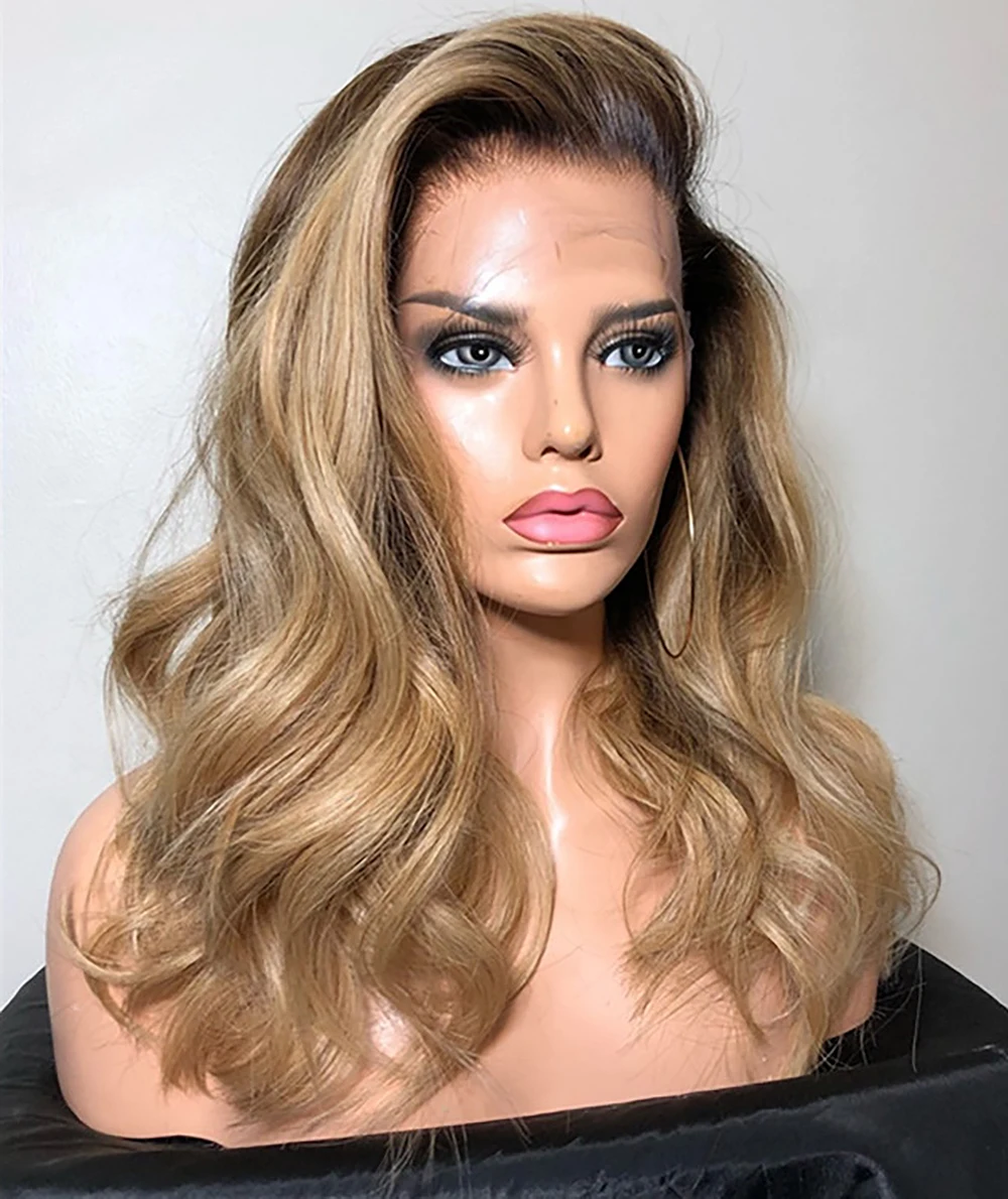 Brown ombre honey blonde lace front wigs human hair Natural Wave Brazilian Remy 360 full Lace Frontal Wigs HD Transparent lace