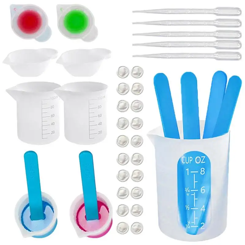 

Набор мерных стаканчиков из силикона и смолы, Легкая очистка, набор инструментов с мешалками, напальчники для эпоксидной смолы, товары для смешивания