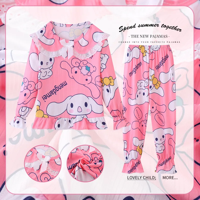 

Sanrio Cinnamoroll Kuromi Children Autumn Pajamas Set Cute My Melody Hello Kitty Girl New Casual Thin Long Sleeve Kids Fall Gift