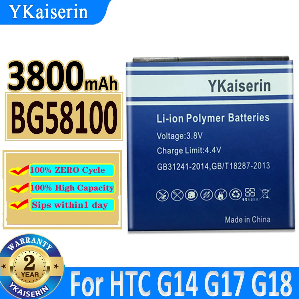 

3800mAh YKaiserin Battery BG58100 For HTC G14 G17 G18 G21 G22 Radar 4G S610d Sensation XE Z710e Z710T Z715E Replacement Bateria