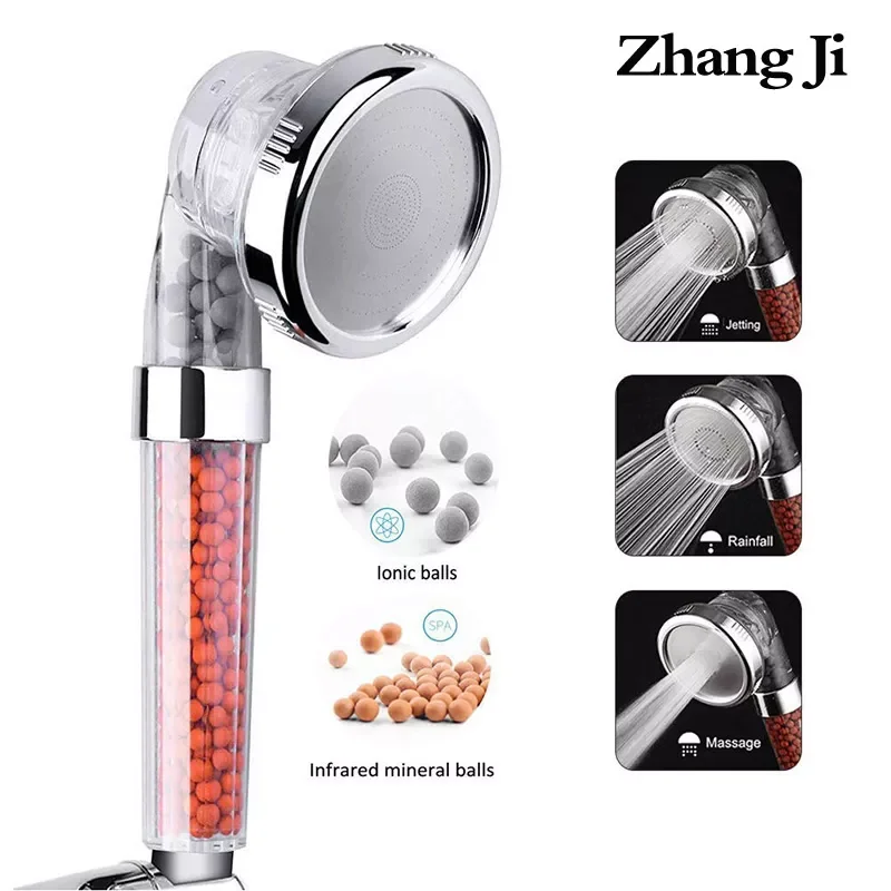 

ZhangJi 3 Modes Bath Shower Adjustable Jetting Shower Head High Pressure Saving Water Bathroom Anion Filter Shower SPA Nozzle