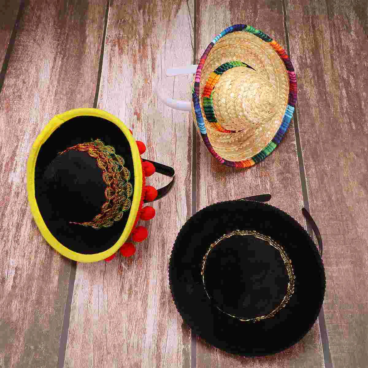 

3Pcs Sombreros Mexican Folk Mexican Folk Mexico Sombrero Straw Hat Hat