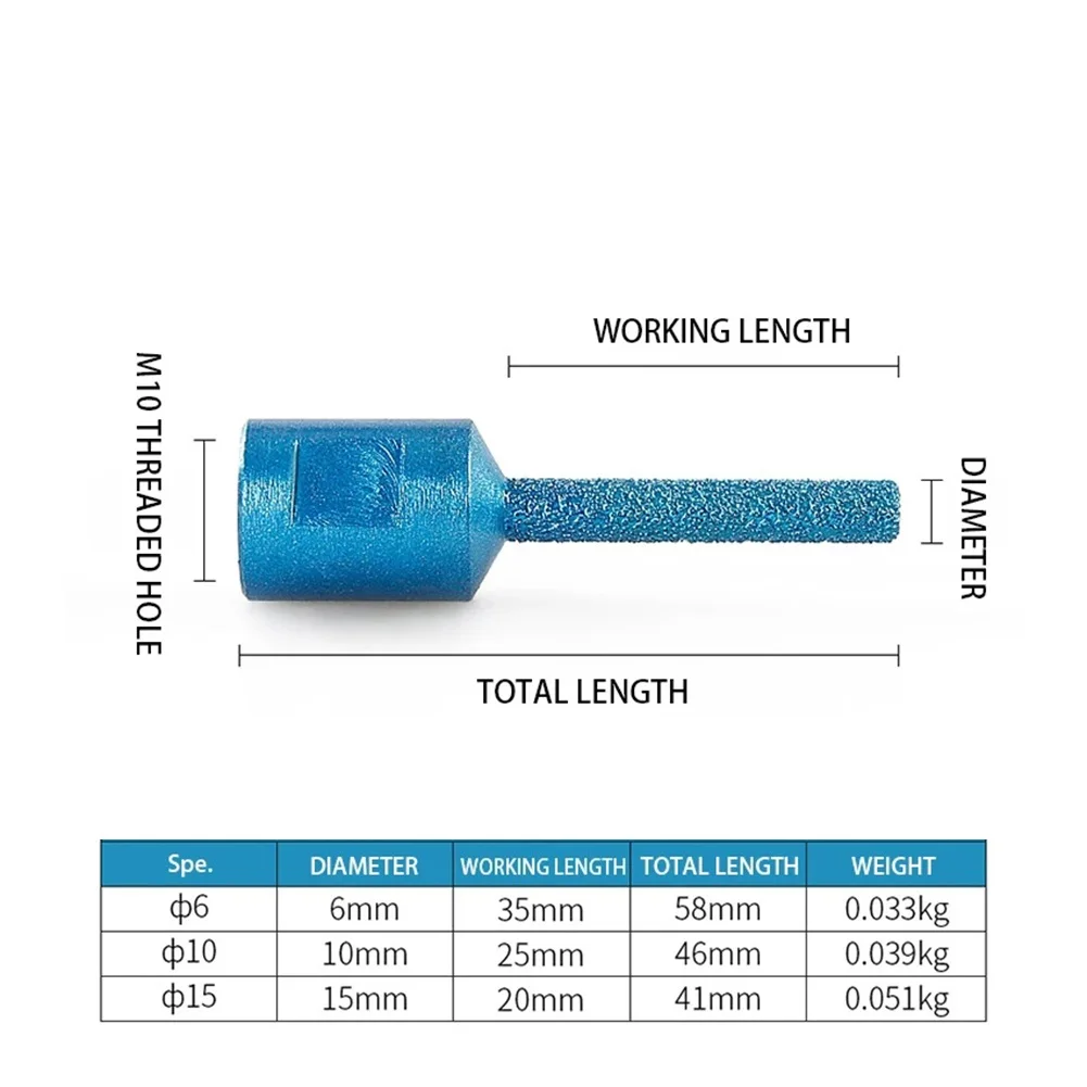 

2PCS M10 6MM 10MM 15MM Diamond Coated Drill Bit Tile Marble Glass Ceramic Hole Saw Dry Drill Diamond Core Bit Meal Drilling