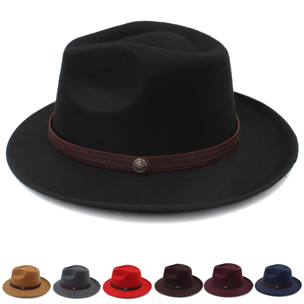 

Men Women Woolen Panama Hats Wide Brim Fedora Caps Trilby Sunhat Classical Retro Party Street Style Travel Size US 7 1/4 UK L