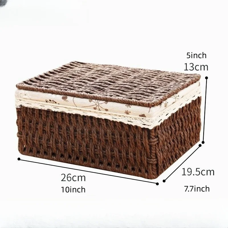 

Storage Lid Basket Vine Weave Picnic Organizer Sundries Baskets Decorations Kitchen Printing Flower Coffee Color Home Decor