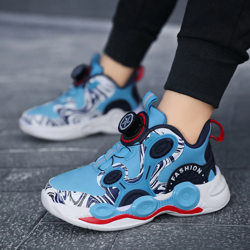 Rotated Button Basketball Shoes for Kids High Top Children Running Sneakers Teens Designer Tranining Tennis Boys Girls Shoes