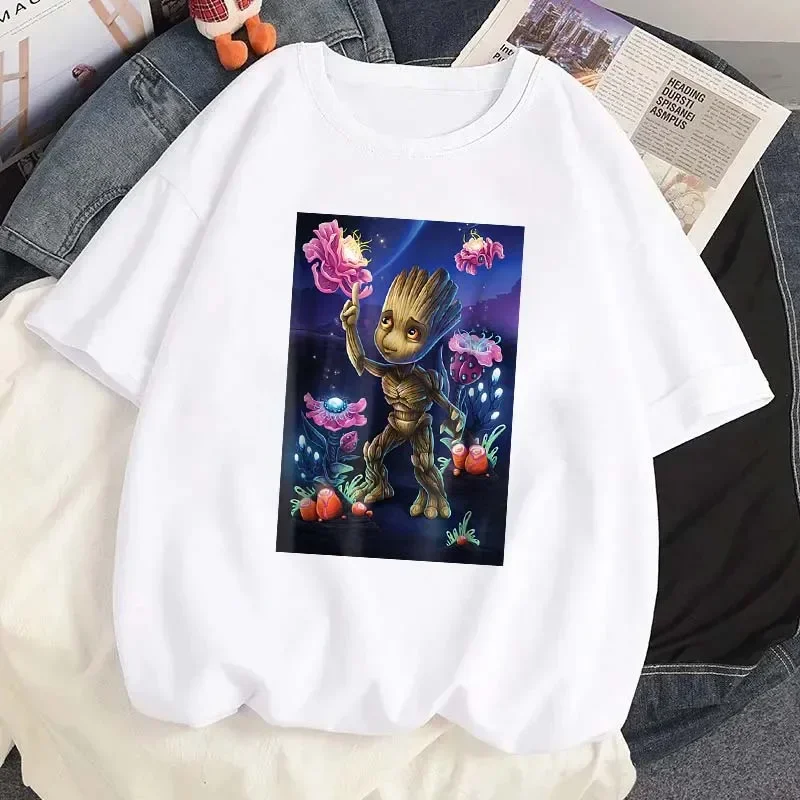 Футболки с принтом Marvel Groot футболка рисунком Диснея летняя женская короткими