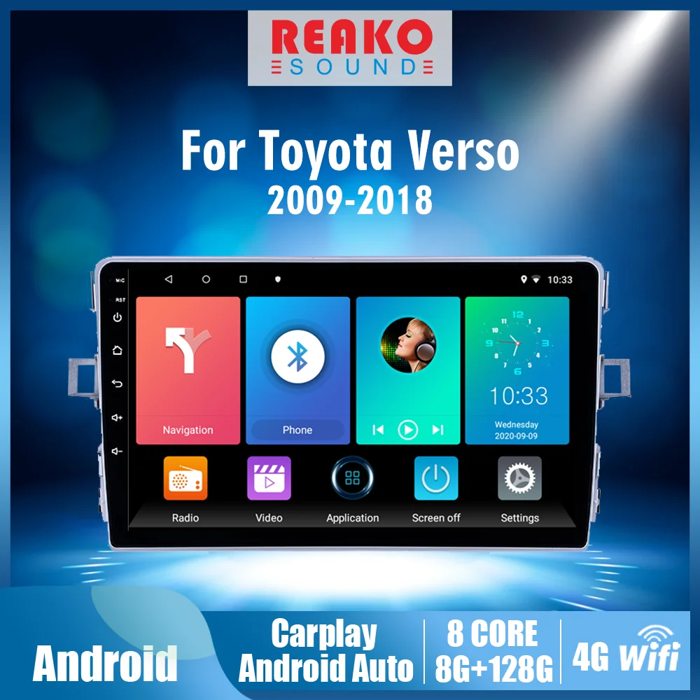 

Автомобильный радиоприемник Carplay, 4G, 2 Din, Android, для Toyota Verso 2009-2018, Автомобильный мультимедийный проигрыватель с GPS-навигацией, Wi-Fi, FM-радио