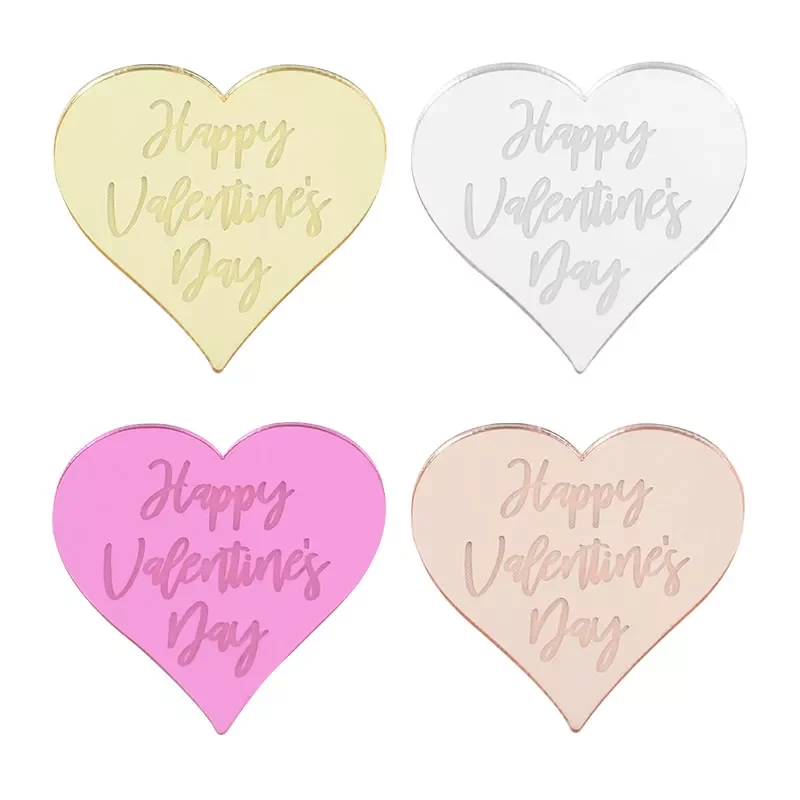 

5pcs/lot Happy Valentine's Day Love Heart Acrylic Cake Topper Cupcake Insert Card For Wedding Party Cake Decor Valentines Gi