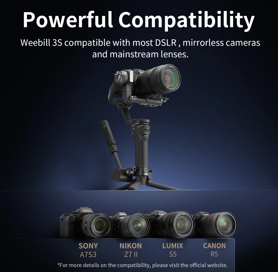 Фото Стабилизатор-стедикам ZHIYUN Weebill 3S 3-осевой ручной для камер с подсветкой и Bluetooth-управлением для DSLR и беззеркальных камер №2