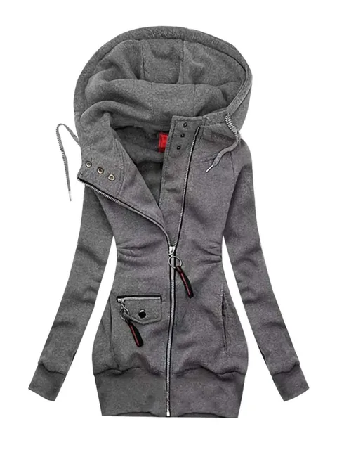 Winter Women Solid Hoodies Sweatshirt Fashion Casual Slim Long Sleeve Hooded Coat Streetwear Zipper Jacket Tops Femme 2