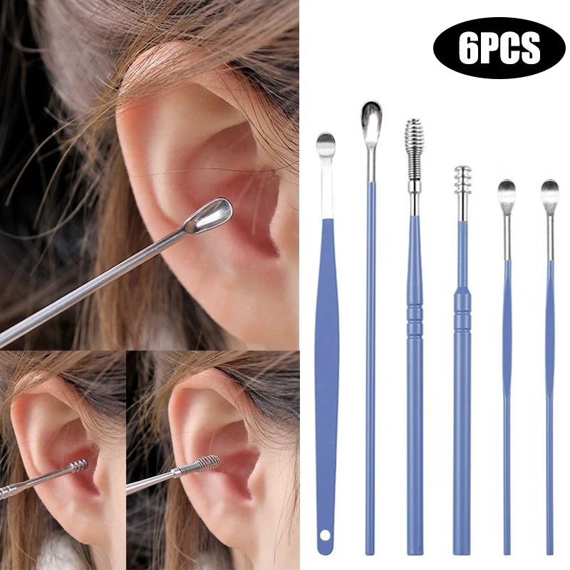 S Stainless Steel Ear Wax Remover Portable Curette Spoon Spiral Earpick Ear Canal Cleaning Care Tools