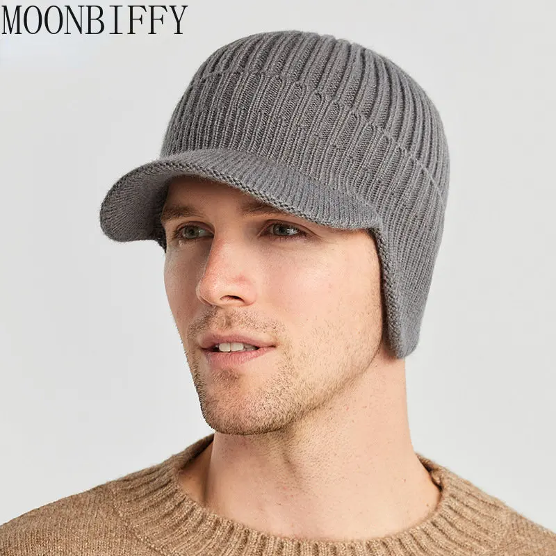 

Men Winter Warmth Knitted Hat Outdoor Cycling Ear Thicken Protection Peaked Cap Casual Fashion Sunhat Bomber Hats