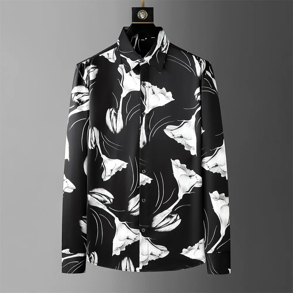 

Осень 2023, рубашки с цветами, мужское повседневное Деловое платье, приталенная рубашка с длинным рукавом, женская блузка под смокинг