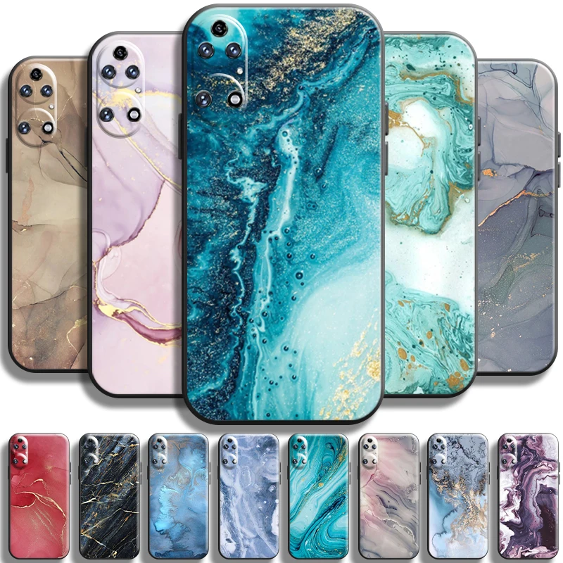 

Watercolor Painting Marble For Huawei P50 P40 P30 P20 Pro Lite 5G P Smart Z 2021 Phone Case Coque Shell Back Cases Soft