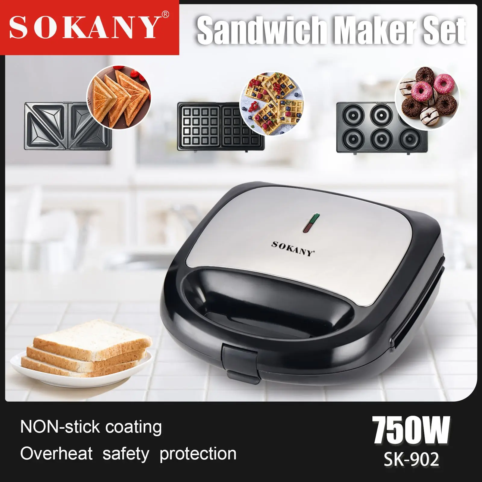 3 in 1 Panini Press Grill and Gourmet Sandwich Maker Non-Stick Coated Plates, Opens 180 Degrees to Fit Any Type or Size of Food