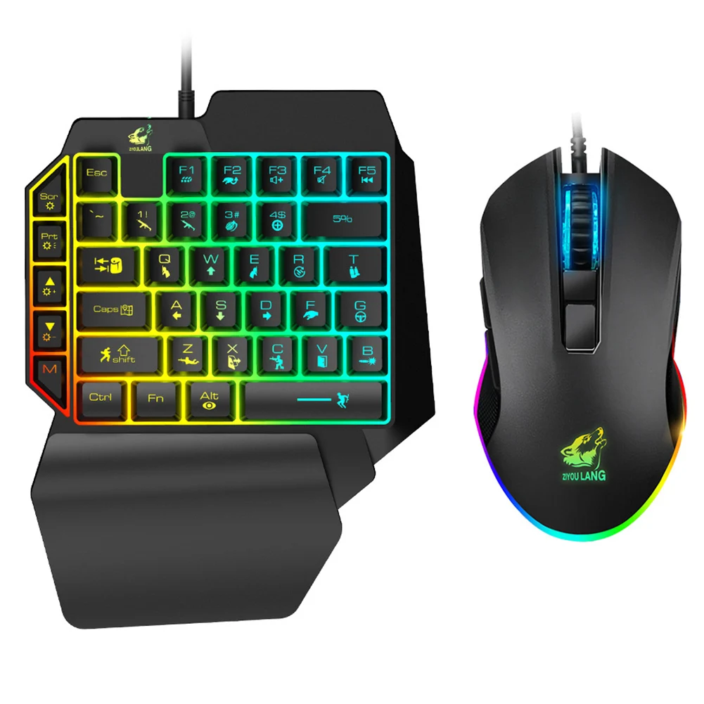 

Professional Gaming Keyboard Set Home USB One-Handed LED Backlight RGB PC Accessories Wired Mouse Wrist Rest Mobile Phone