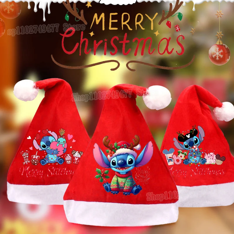 Веселая Рождественская шляпа Disney Stitch мультяшная кепка Санта-Клауса фестивальная