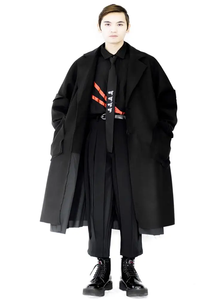 Мужское шерстяное пальто средней и длинной длины модное Свободное с