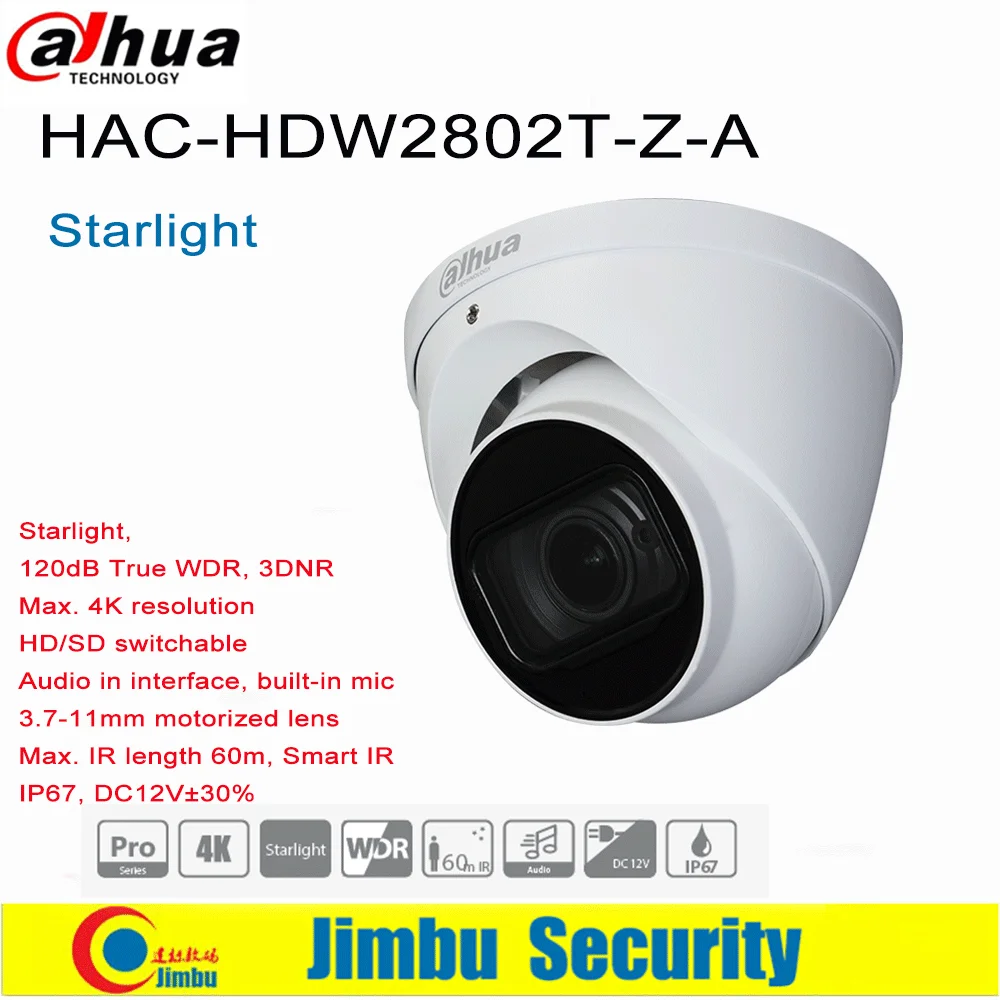 

Dadua 8MP 4K HDCVI IR Eyeball Camera Starlight HAC-HDW2802T-Z-A 3.7-11mm motorized Lens Built-in Mic IR 60m HD/SD switchable
