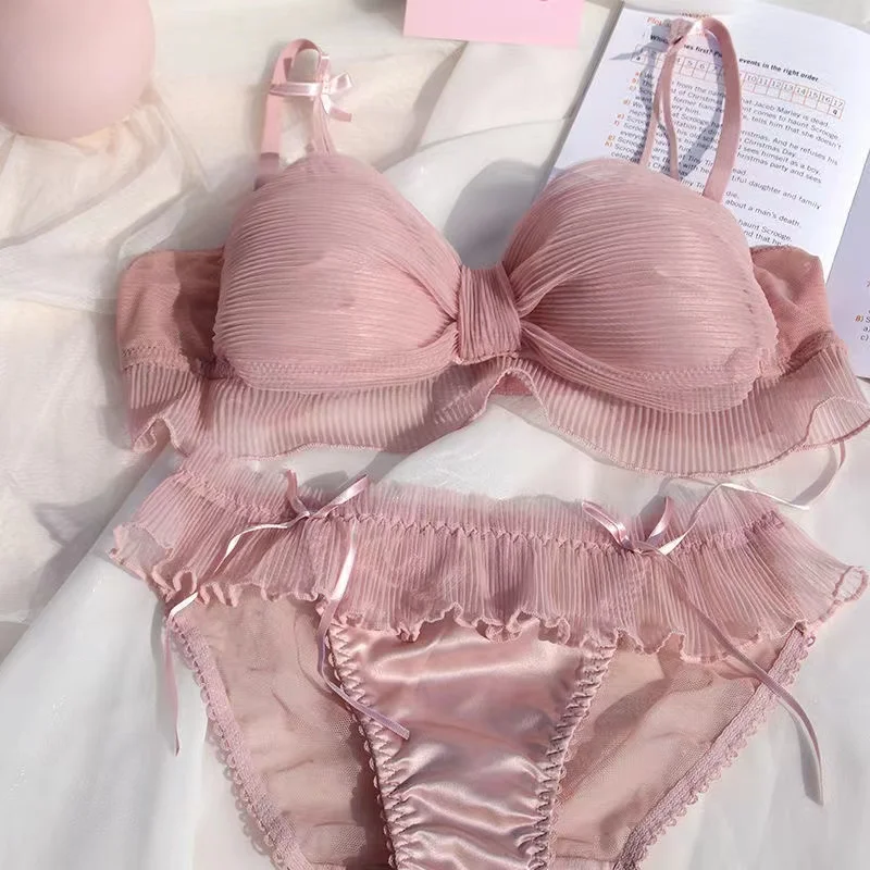 Japanese bra underwear girl pink bralette cute fresh lolita my melody no steel ring brassiere sweet 2pcs bra and panty set