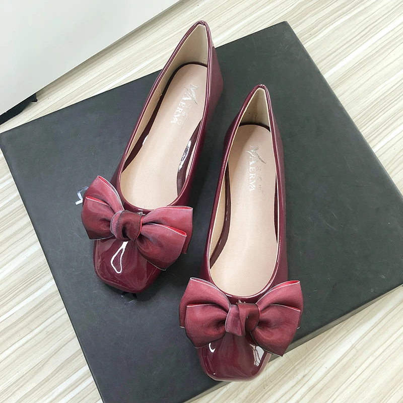 

Women Shoes Flats with Bowknot 2022 Summer New Wine Red Black Flat Shoes Slip on Pu Leather Nice Quality Lady Working Shoes 43