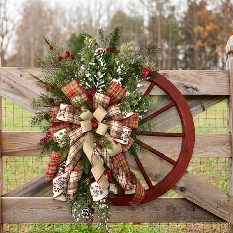 

Christmas Wreath Wood Farmhouse Wagon Wheels Wreath Winter Door Hangings Ornament Garland New Year Gift Christmas Decor For Home
