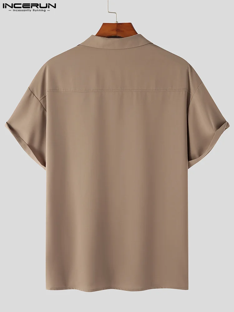 Fashion Casual Style Tops INCERUN Men Hot Sale Stitching Blouse Stylish Male Loose Comfortable Lapel Short-sleeved Shirts S-5XL