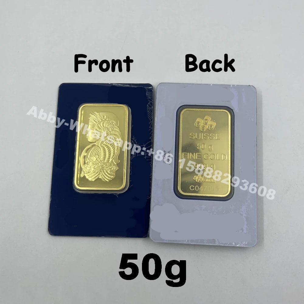 

New Switzerland 50 gram 24k Gold Plated Bar Classical Swiss Lady Bullion Ingot with Sealed Packaging (non-magnetic) for gifts