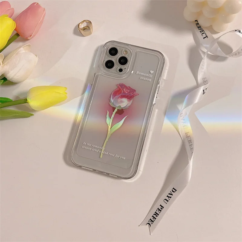 

Blooming rose phone case for iPhone12 niche 11ProMax mobile phone case XR apple 13/Xs female 8Plus transparent Phone cover