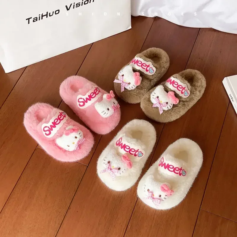 Милые теплые тапочки Sanrio в стиле аниме Hello Kitty Kawaii домашние мягкие детские милые с