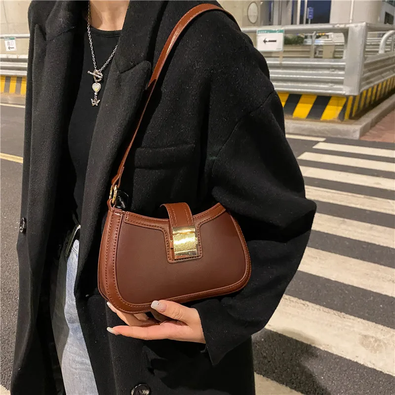 

Ladies Underarm Shoulder Bag Fashion Solid Color Lacquer PU Leather Handbag Women Vintage Trendy Brand Simple Female Chain Purse