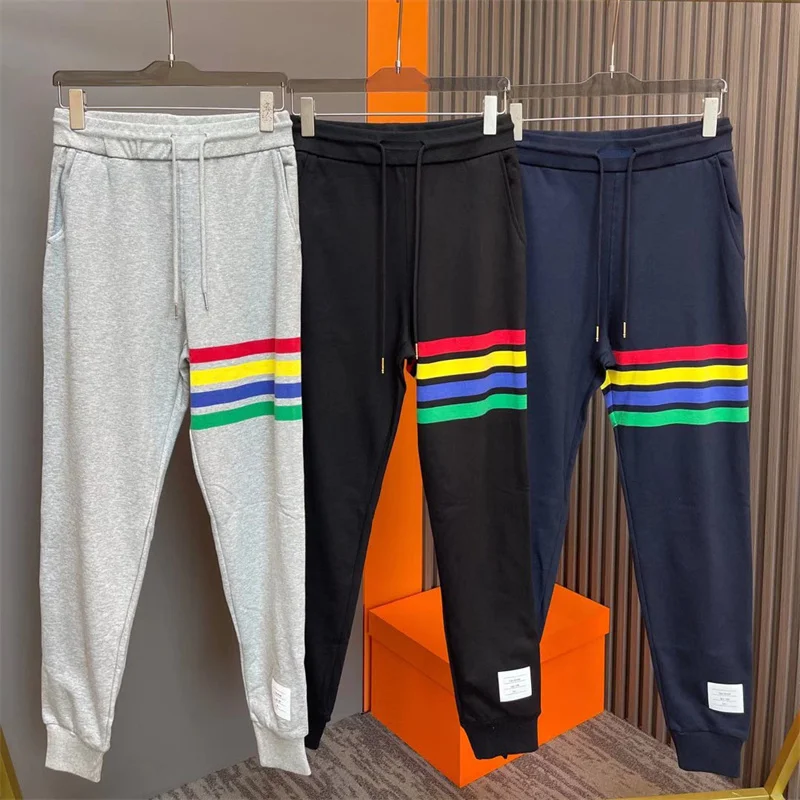 

TB 2023 Fashion THOM Brand Sweatpants Men Spring Autumn Pure Cotton Casual Sports Trousers Loose Stripes Mens Jogger Track Pants