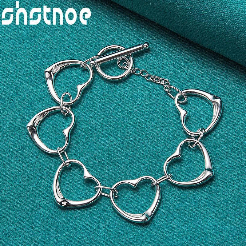 

SHSTONE 925 Sterling Silver Six Heart Chain Charm Bracelets For Women Wedding Birthday Party Gifts Fashion Jewelry Accessories
