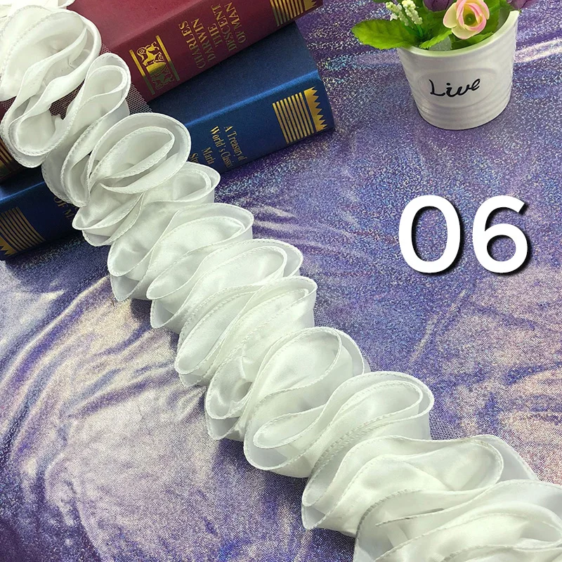 5 ярдов плиссированная отделка с рюшами блестящая атласная 3D кружевная ткань