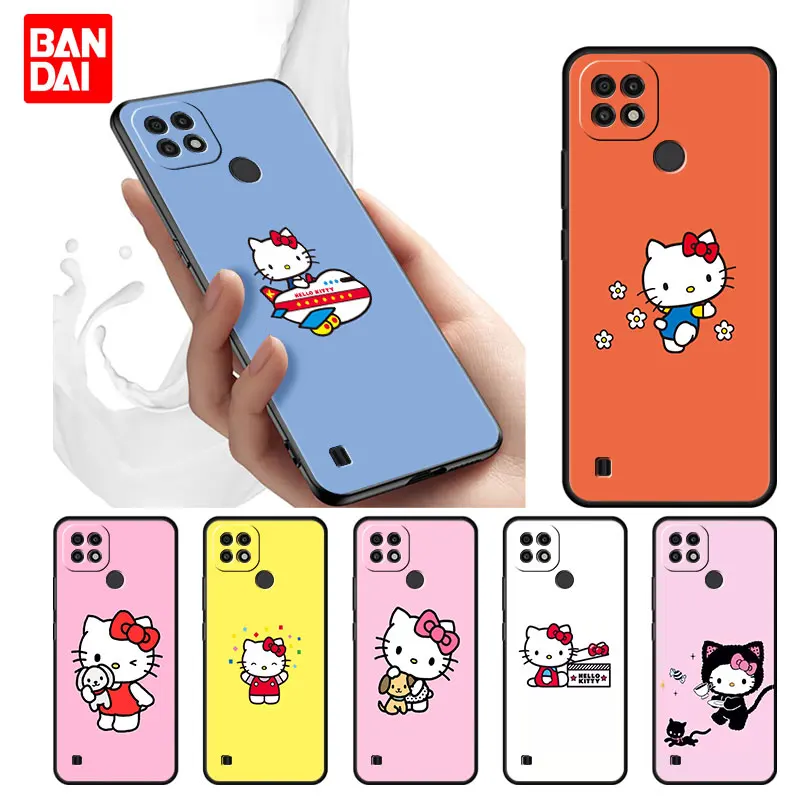 

Hello Kitty Small Cute Case for Realme C21 C21Y C25 C25s C15 C11 C17 C3 C3i C20 5 6 7i 8i 8 8Pro Narzo30A Black Silicone Cover