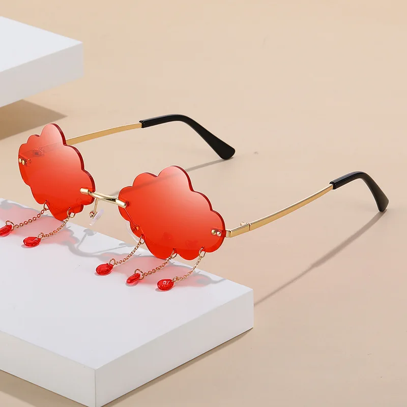 

Fashion Rimless Sunglasses Woman Trendy Brand Designer Sun Glasses Vintage Metal Frameless Tears Shaped Eyewear Oculos De Sol