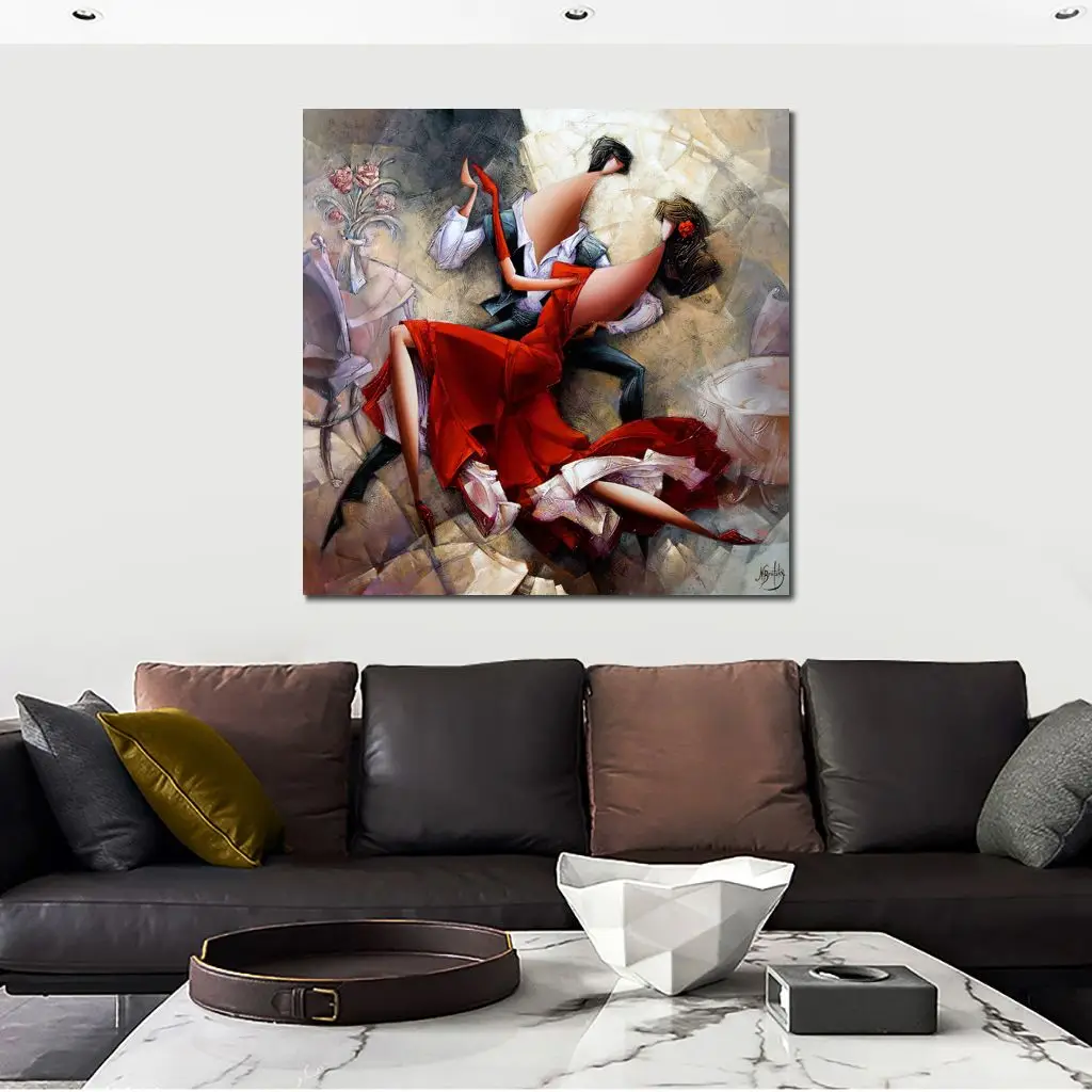 Абстрактное современное художественное полотно танцоры фламенко ручная работа