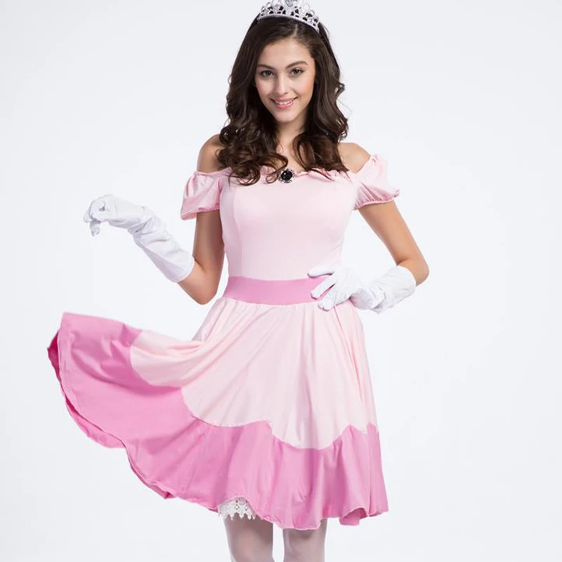 

Queen Deluxe Adult Princess Peach Costume Women Party Cosplay Halloween Costumes For Women Pink Dress