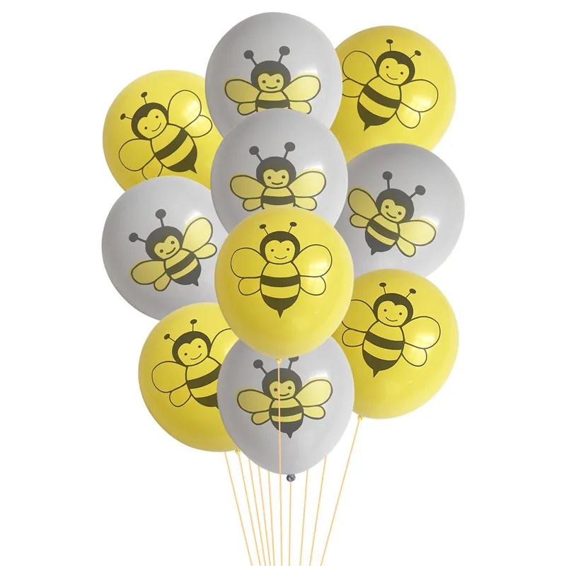 

JQSYRISE 10Pcs 12inch Bee Latex Balloons Happy Birthday Party Baby Shower Kids Toys Anniversary Honeybee Theme Decor Supplies