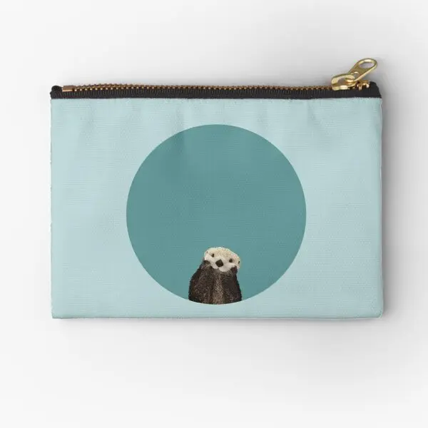 

Cute Sea Otter On Teal Solid Minimalist Zipper Pouches Underwear Money Panties Socks Cosmetic Storage Wallet Small Bag