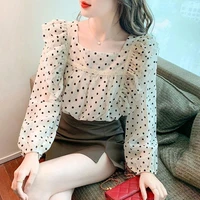 sweet ruffles square collar printed polka dot oversized chiffon blouse summer and autumn casual tops commute womens shirt