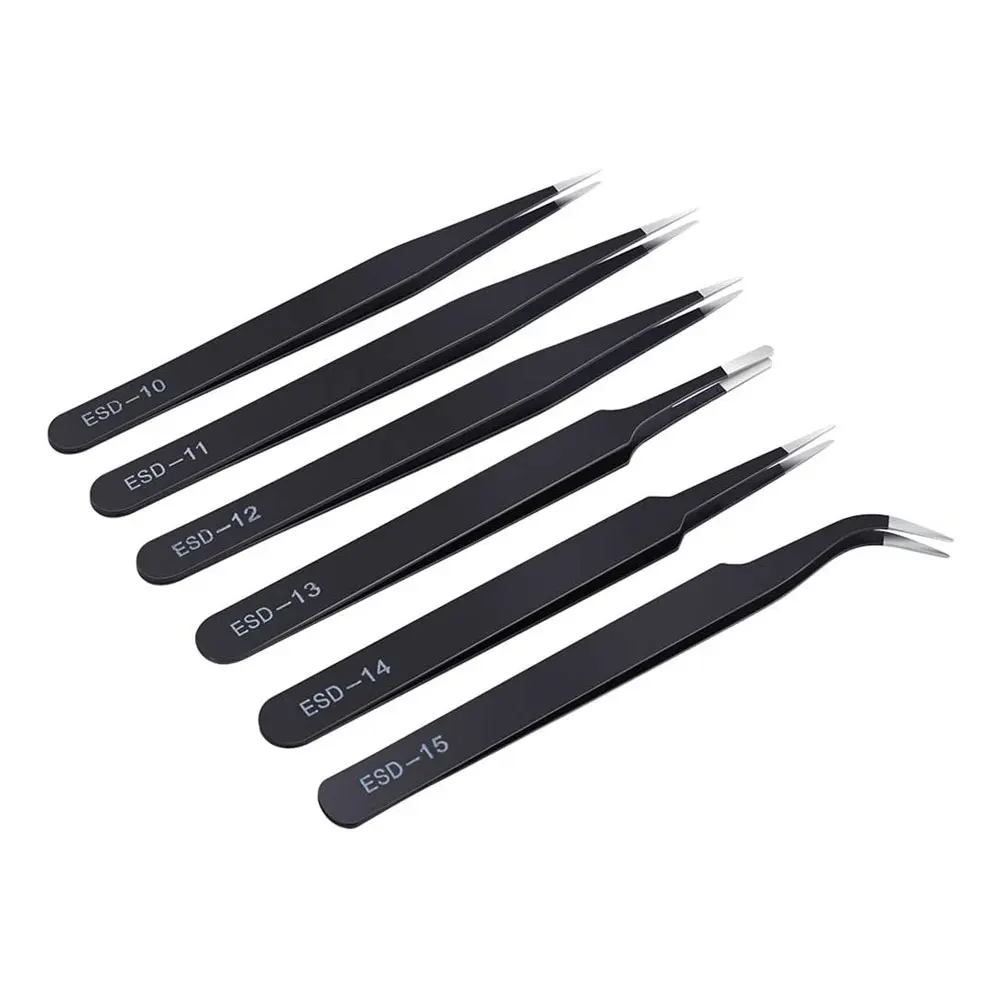 

6PCS Precision Tweezers Set Upgraded Anti-Static Stainless Steel Curved of Tweezers for Electronics Laboratory Work Jewelry
