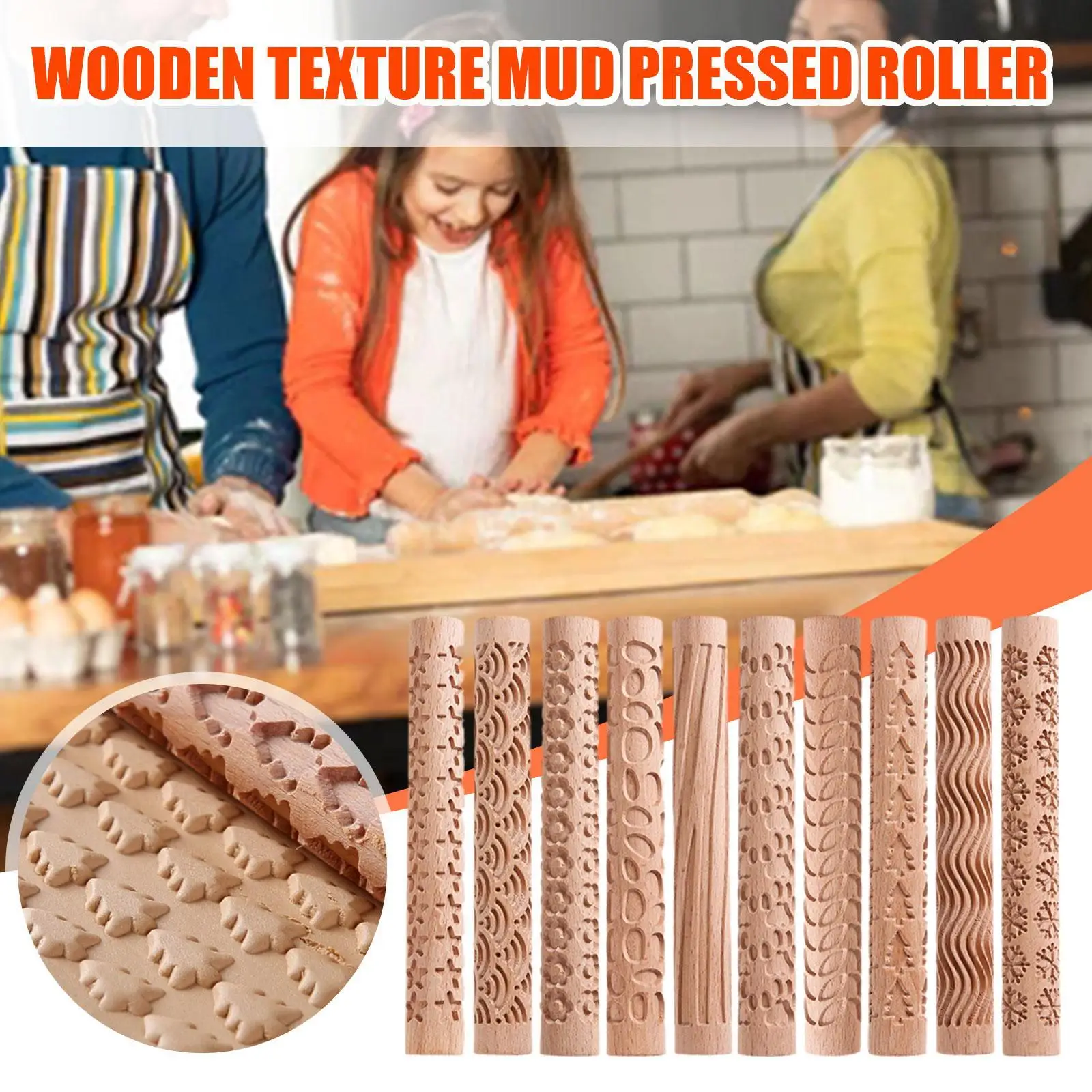 

1pc Wooden Texture Mud Pressed Roller Pattern Roller Rod Embossed Polymer Clay Rolling Pin Ceramic Pottery Art