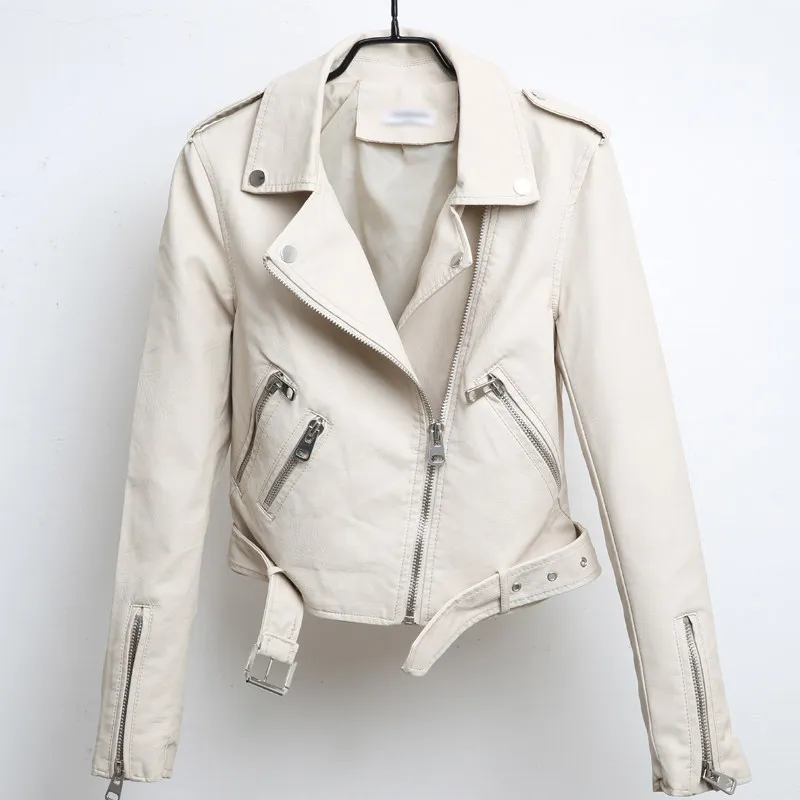 Leather Jacket Women Short 2022 Spring Autumn New Temperament Fashion Korean Version of Lapel Slim Leather Jackets Female LT221