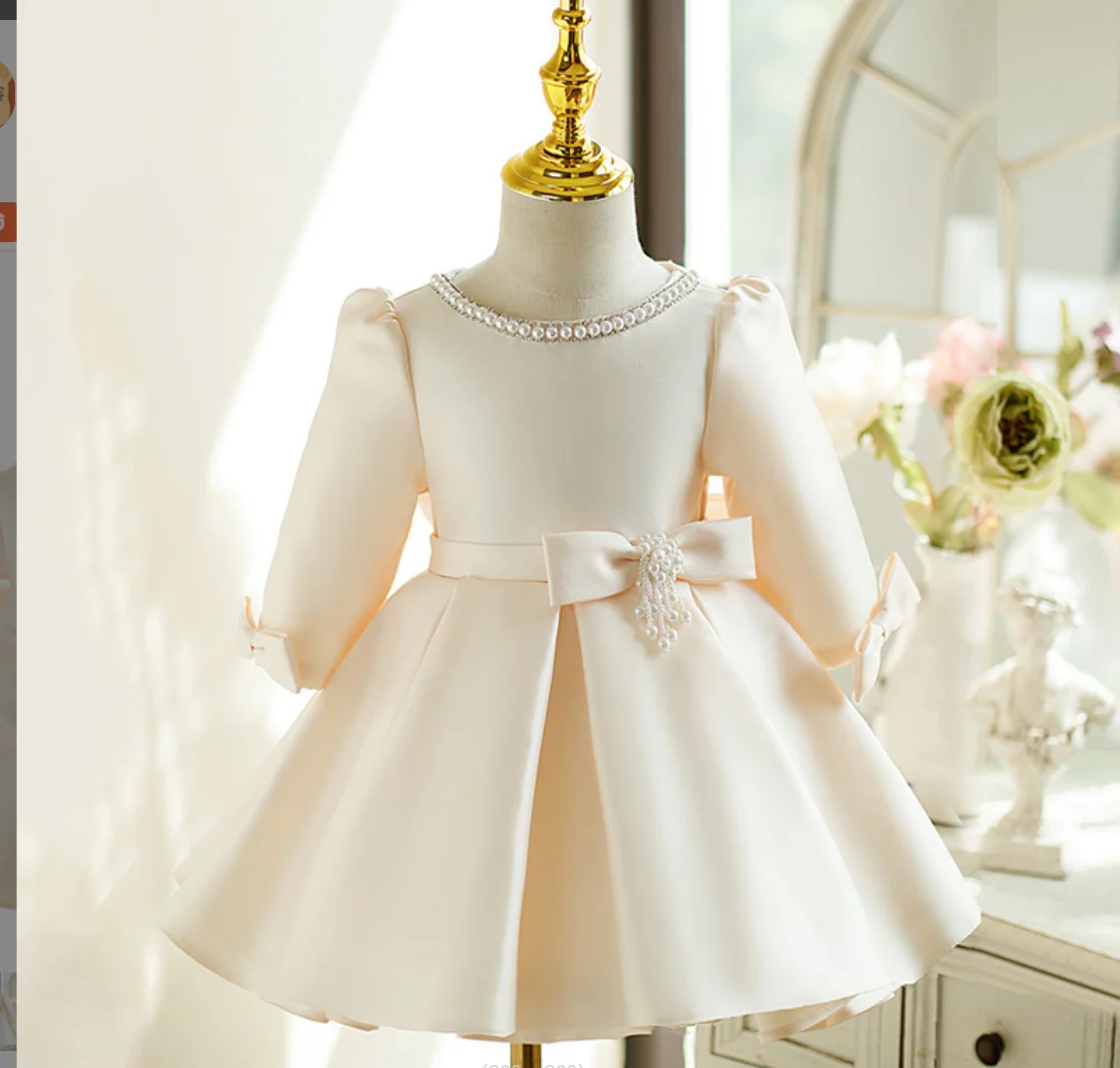 

Girl Party Dresses Beaded Princess 1st Birthday Baby Baptism Dress Long Sleeve Prom Gowns Baby Girl Dress For Party And Wedding