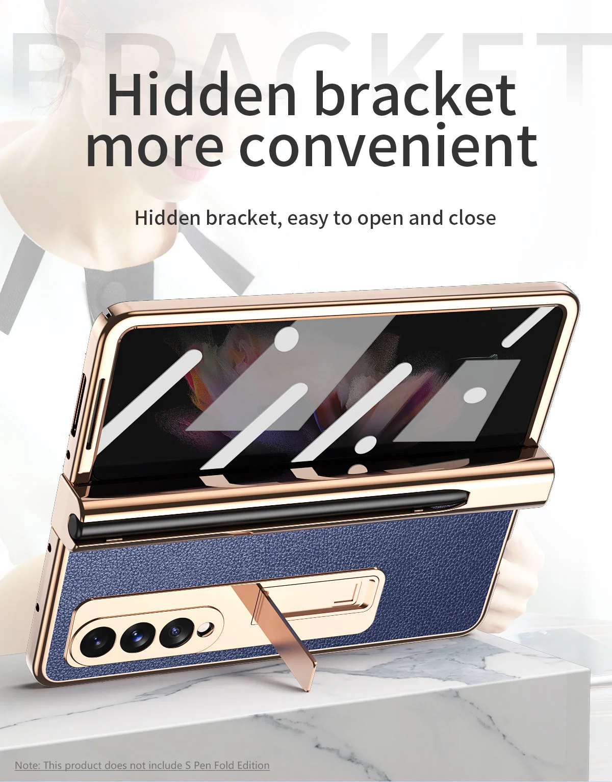

with s Pen Slot Holder with Bracket Kickstand Case Front Is Tempered Glass Case for Samsung Galaxy z Fold 3 Case Spen Slot