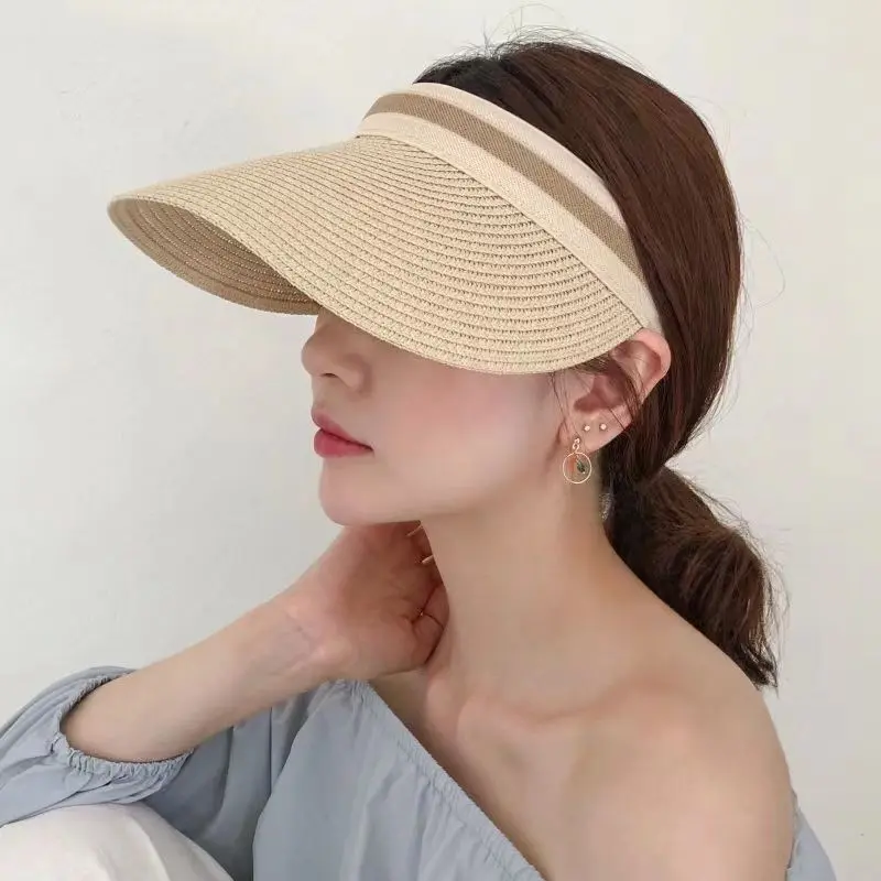 

2023 New Summer Women Foldable Protection Straw Sun Hat Empty Top 9 Colors UPF50+ Big Brim Visor Outdoor Beach Sun Hat