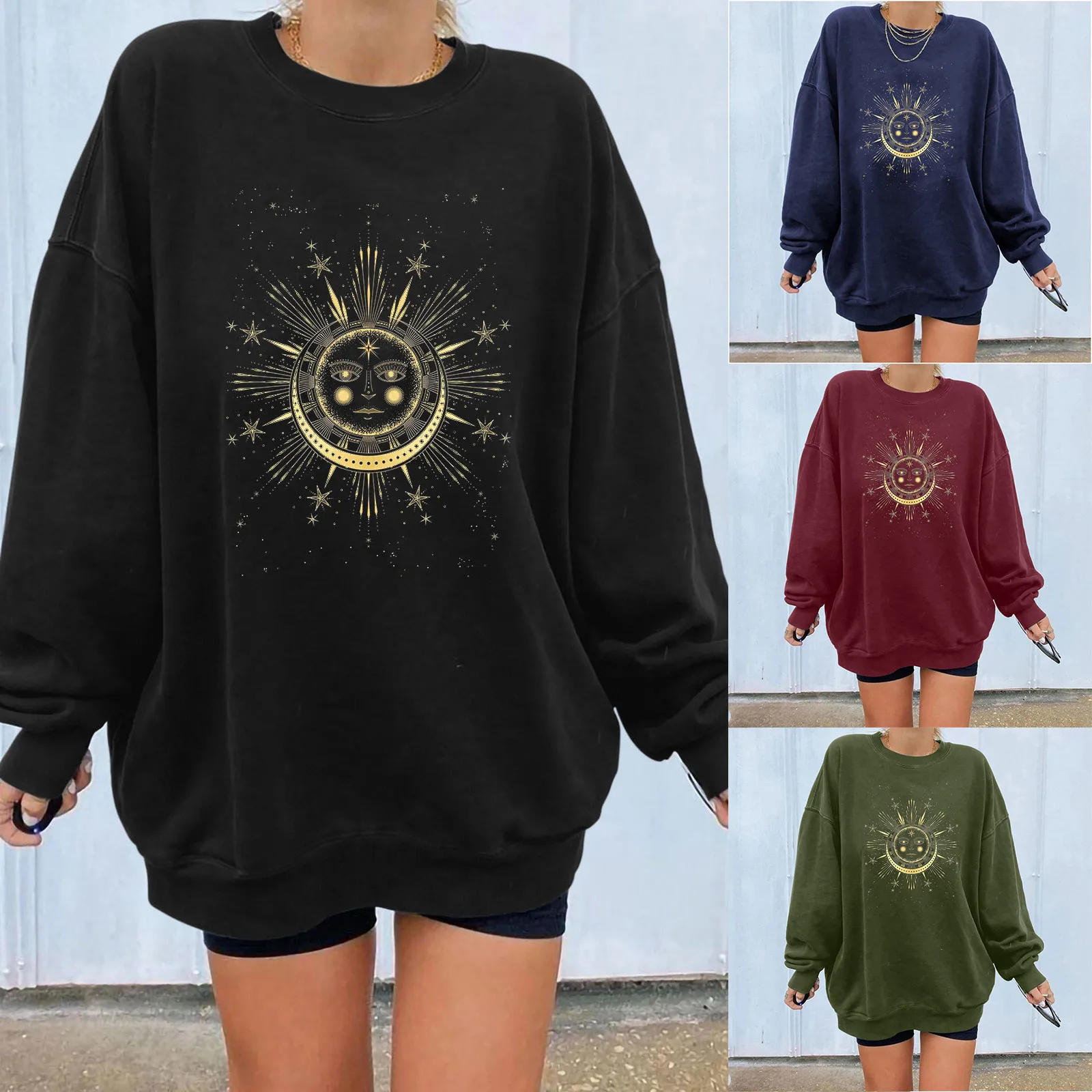 

Sun Long Sleeve Pullover Print Blouse Printing Casual Sweatshirt Women's Women's Blouse Woman Apparel Top Metallic Shirt Women